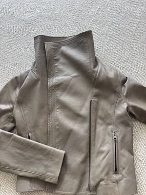 Vince Taupe/Gray Leather Draped Collar Zip Jacket